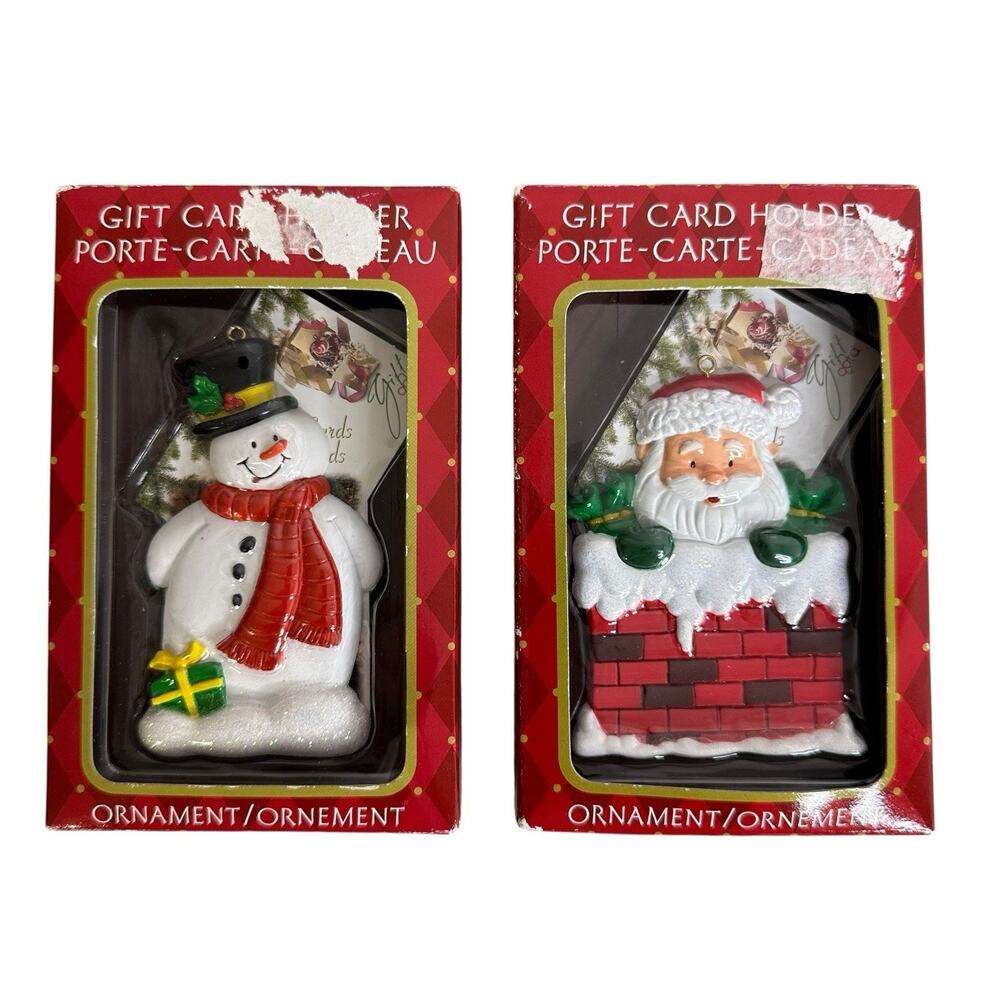 American Greetings Snowman and Santa Plastic Gift Card Holder Vintage Ornaments
